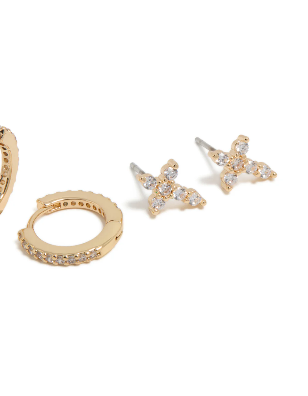 Gold Cubic Zirconia Evil Eye & Cross Earrings 3-Pack - Image 5