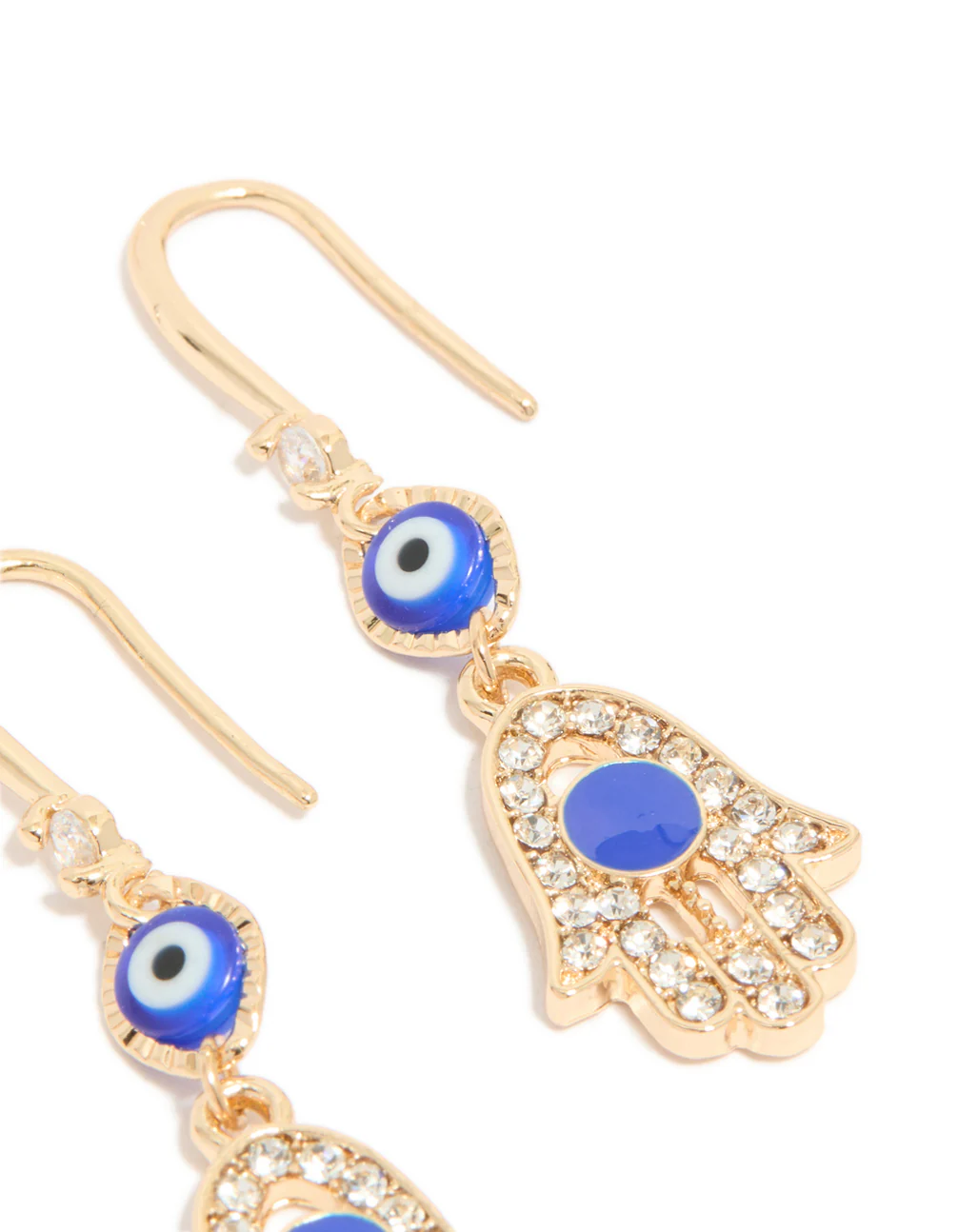 Gold Cubic Zirconia Evil Eye & Hamsa Hand Drop Earrings - Image 5