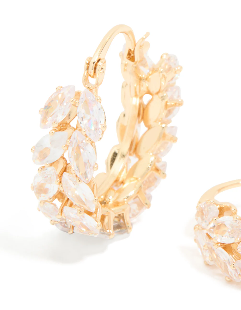 Gold Cubic Zirconia Floral Hoop Earrings - Image 4