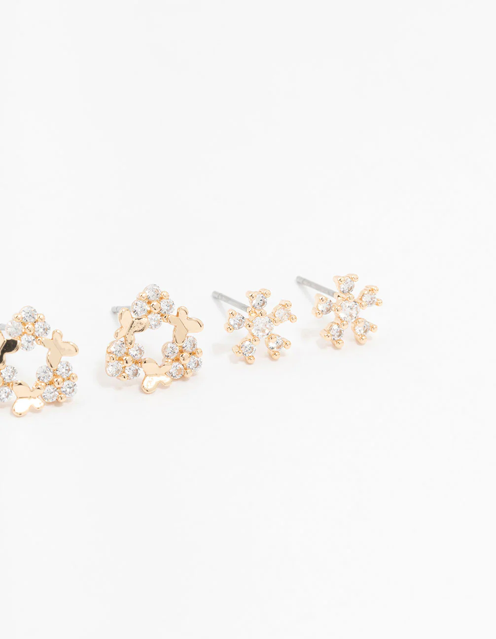 Gold Cubic Zirconia Floral Stud Earrings 3-Pack - Image 3