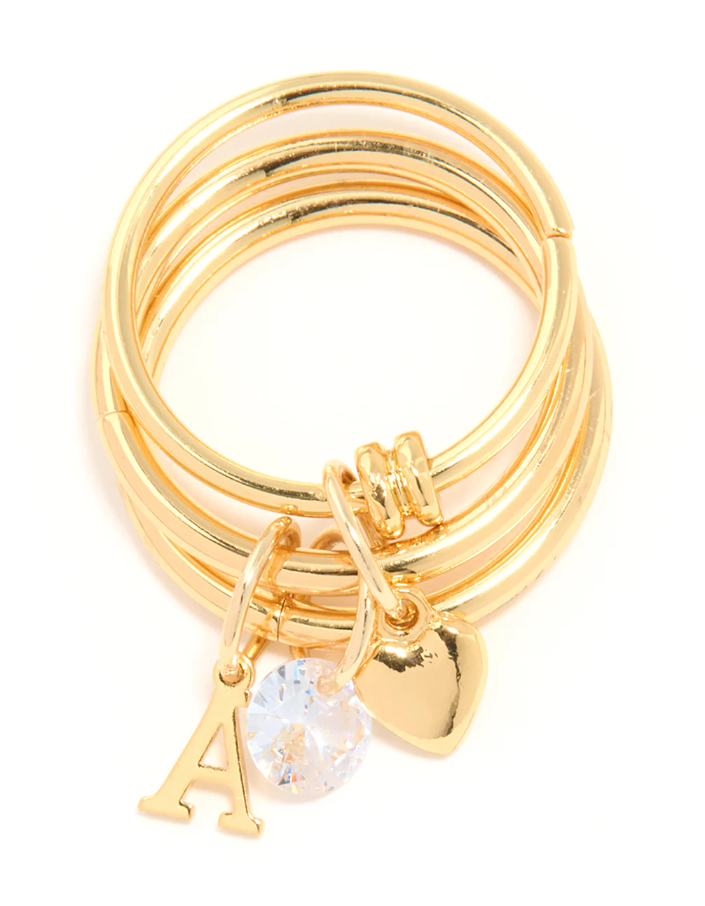 Gold Plated Cubic Zirconia Letter A Charm Ring - Image 3