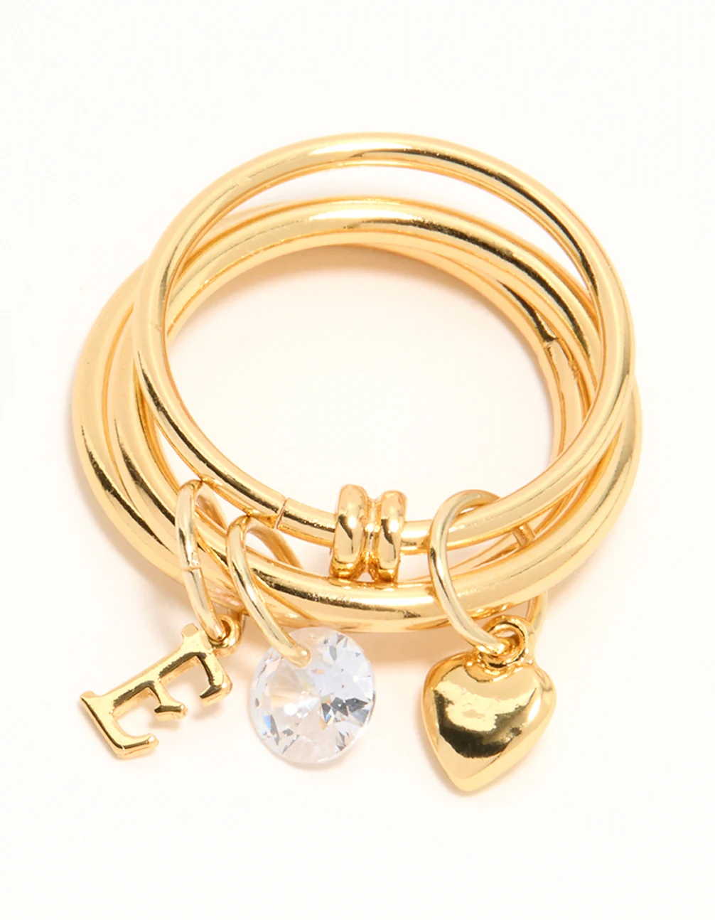Gold Plated Cubic Zirconia Letter E Charm Ring - Image 3