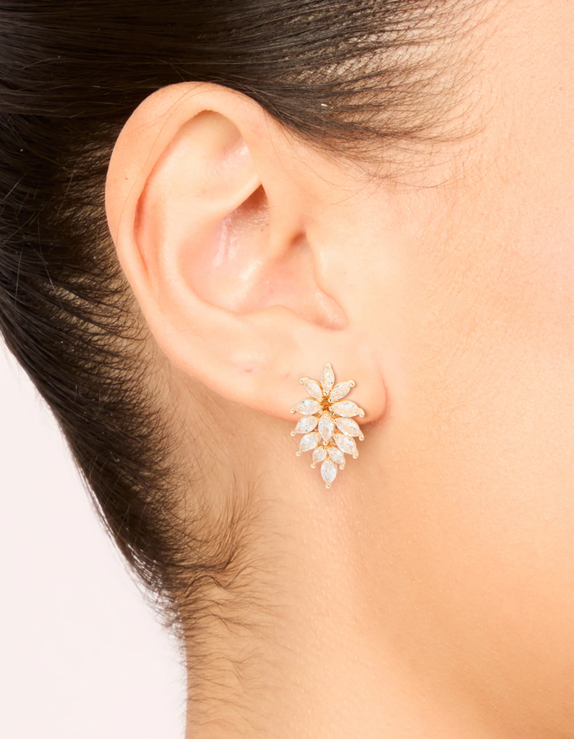 Gold Cubic Zirconia Long Floral Earrings - Image 2
