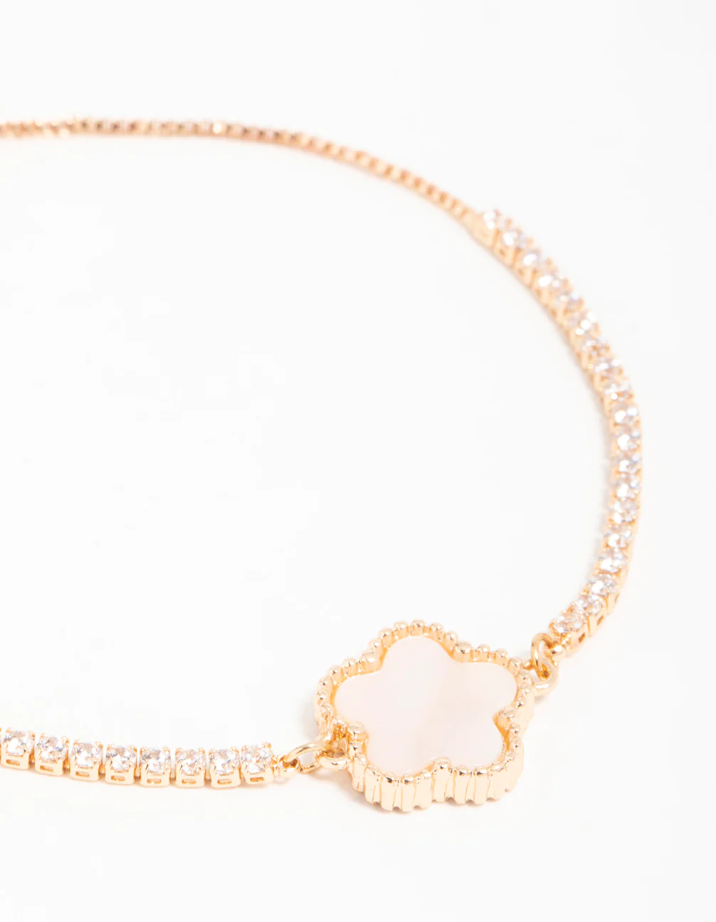 Gold Cubic Zirconia Mini Pink Flower Toggle Bracelet - Image 2