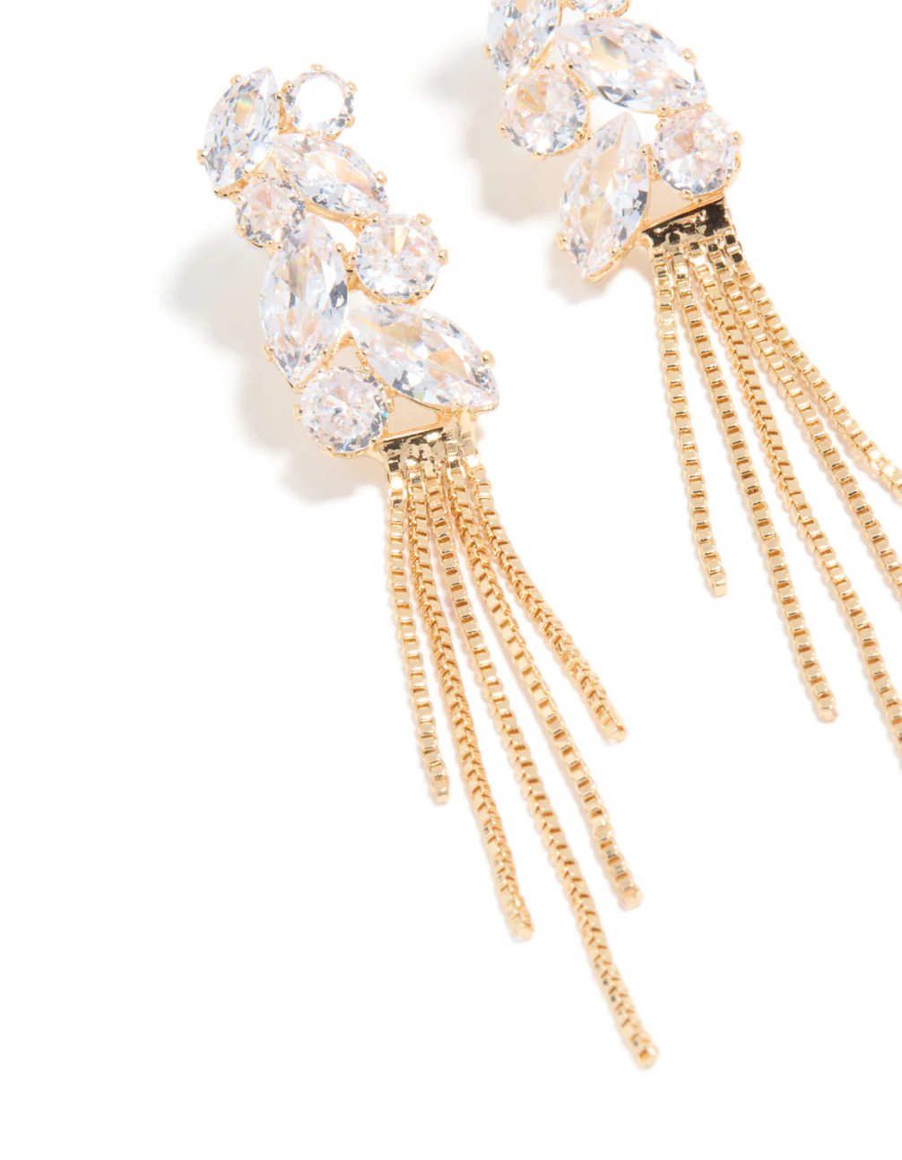 Gold Cubic Zirconia Mixed Shape Chain Drop Earrings - Image 4