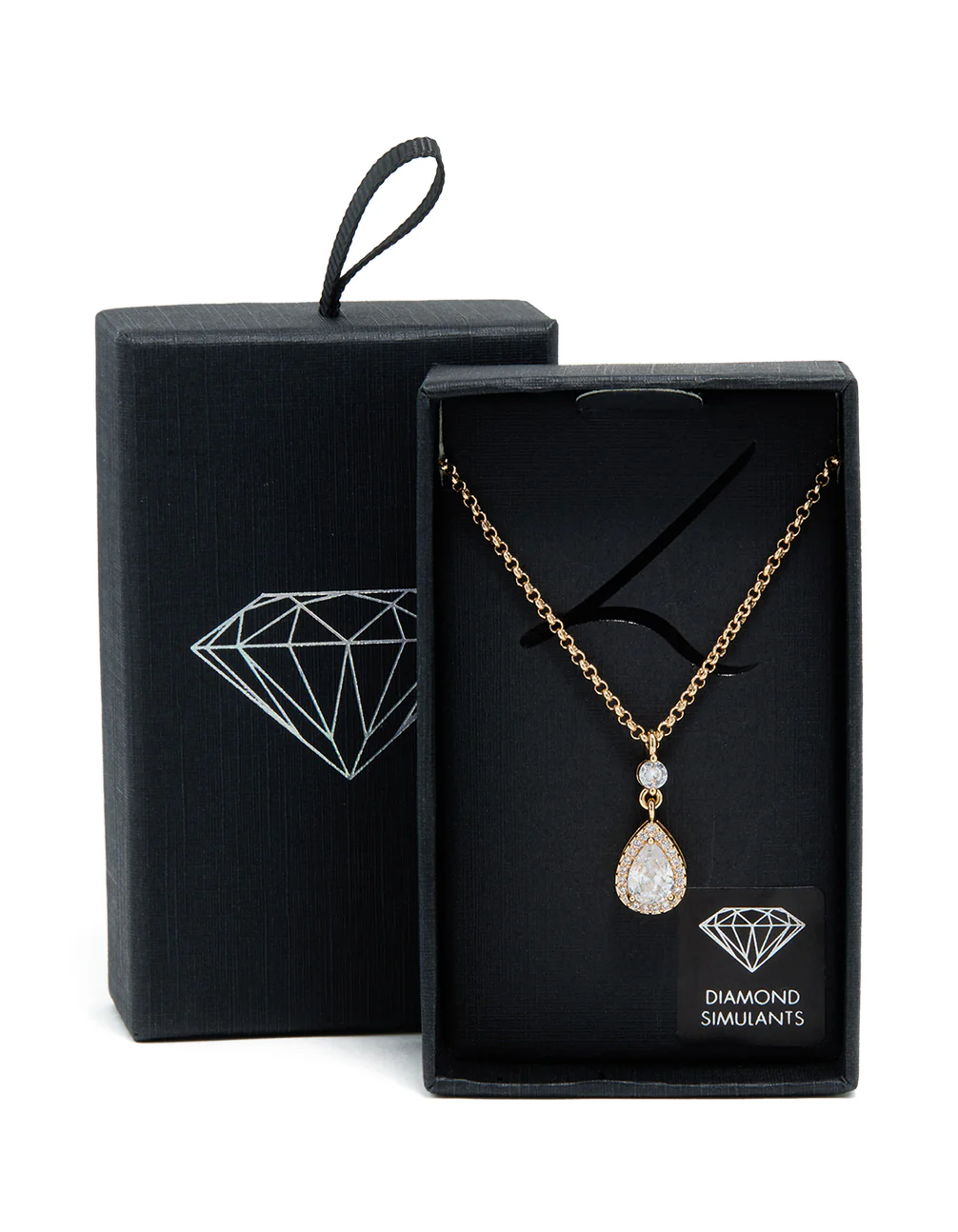 Gold Cubic Zirconia Pear Pendant Necklace - Image 3