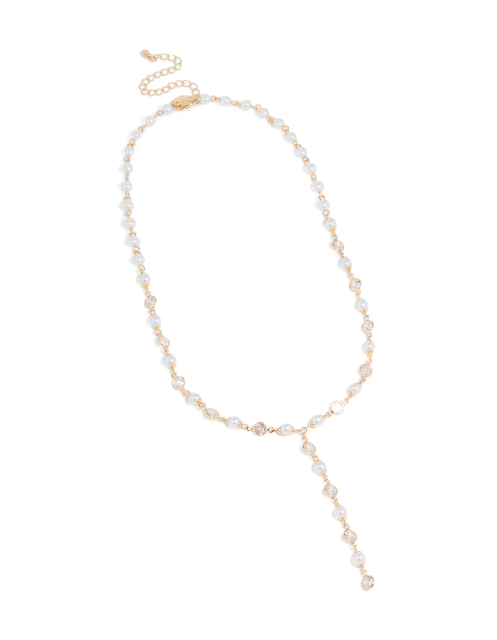 Gold Cubic Zirconia & Pearl Chain Y-Necklace - Image 2
