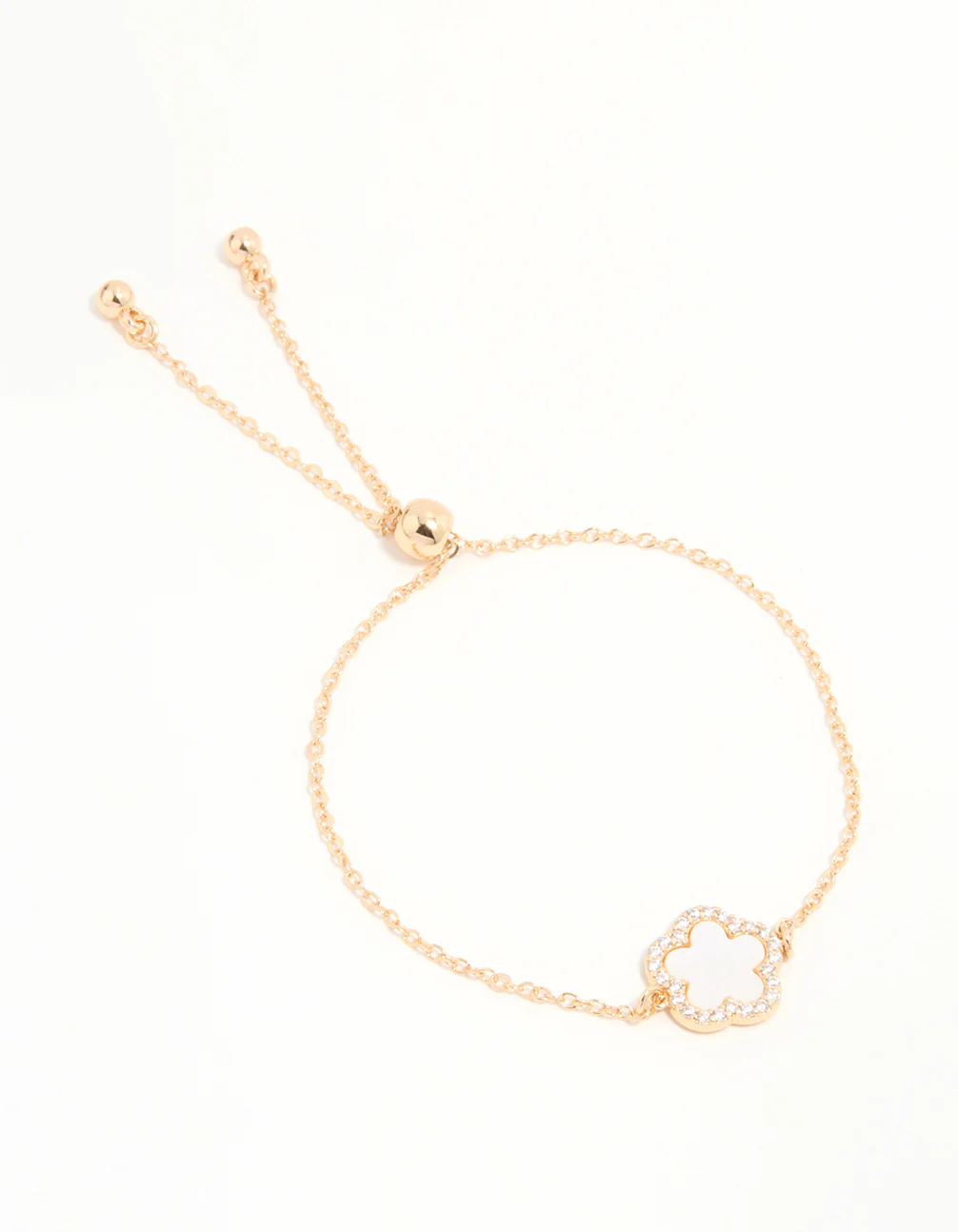Gold Cubic Zirconia Pink Flower Toggle Bracelet