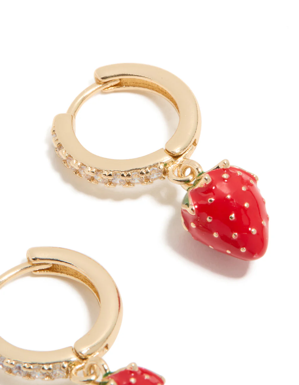 Gold Cubic Zirconia Strawberry Huggie Earrings - Image 5