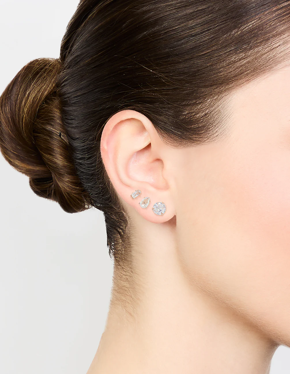Gold Cubic Zirconia Stud Earrings 3-Pack - Image 2