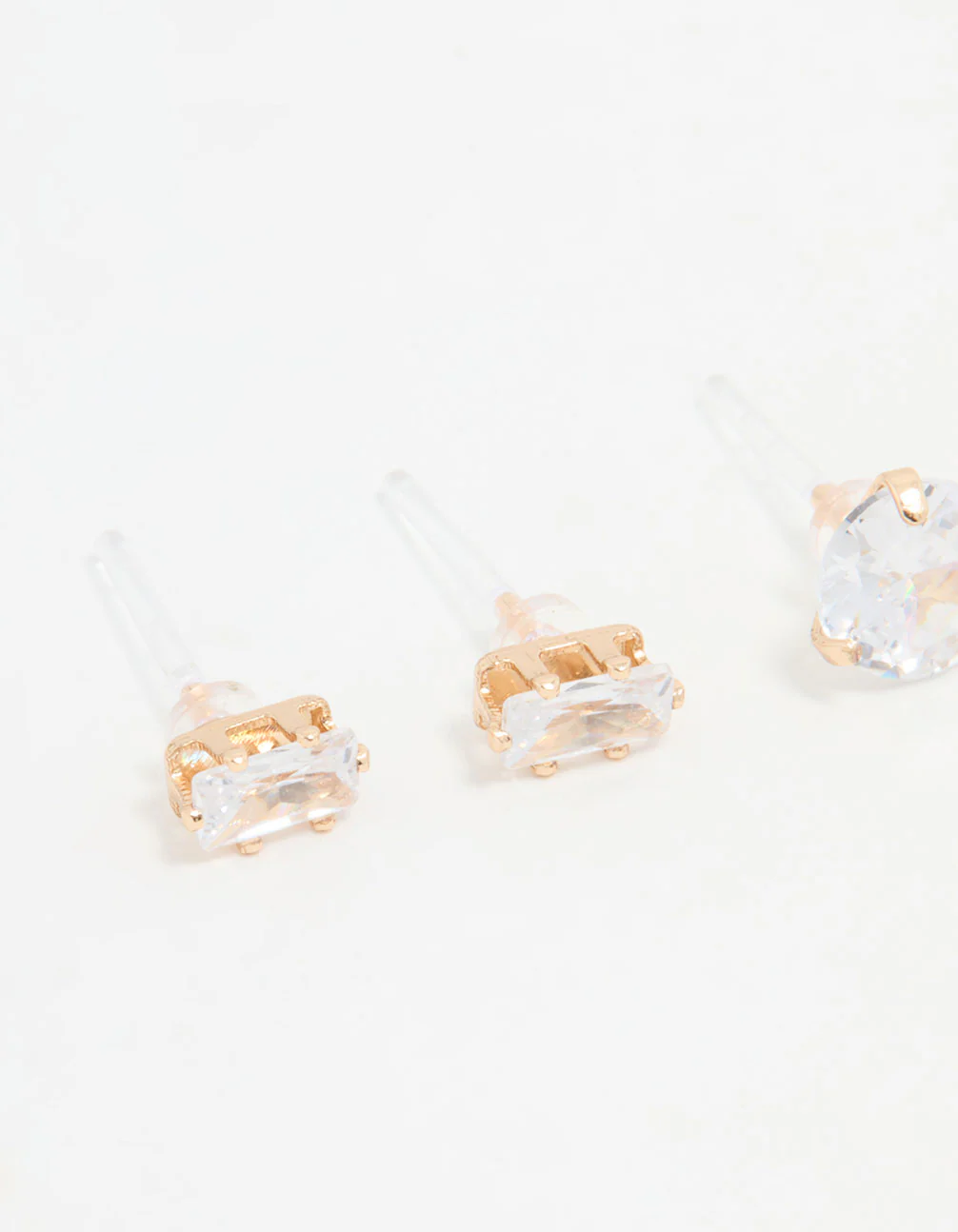 Gold Cubic Zirconia Stud Earrings 3-Pack - Image 4