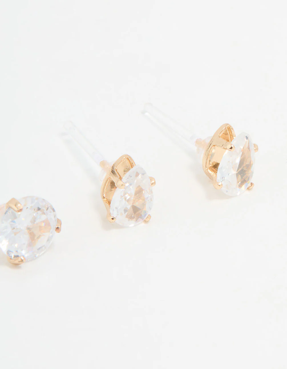 Gold Cubic Zirconia Stud Earrings 3-Pack - Image 5