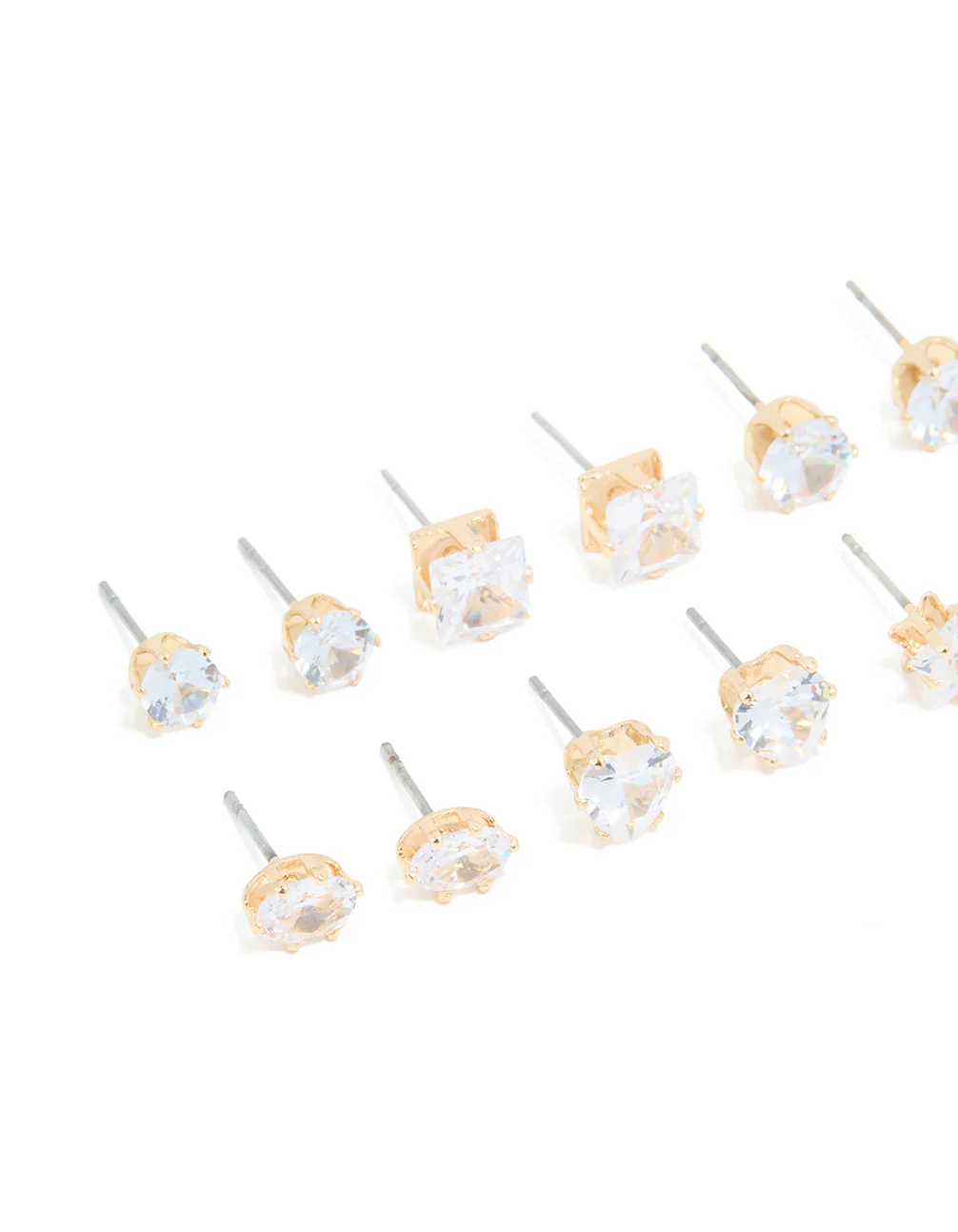 Gold Cubic Zirconia Stud Earrings 6-Pack - Image 2