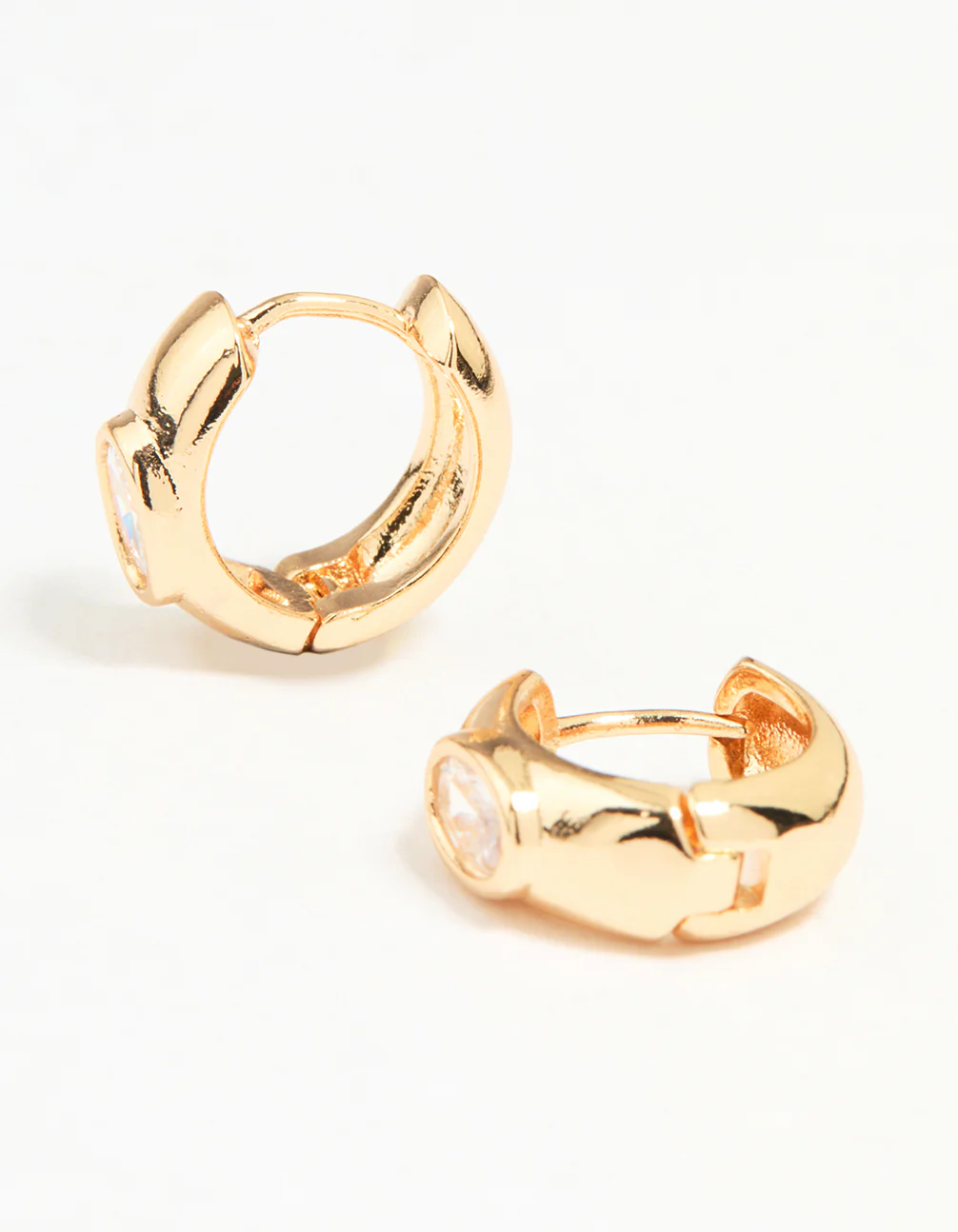 Gold Cubic Zirconia Thick Huggie Earrings