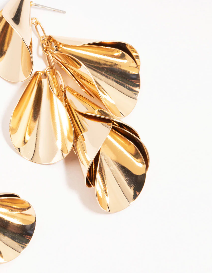 Gold Curved Large Drop Earrings - Image 3