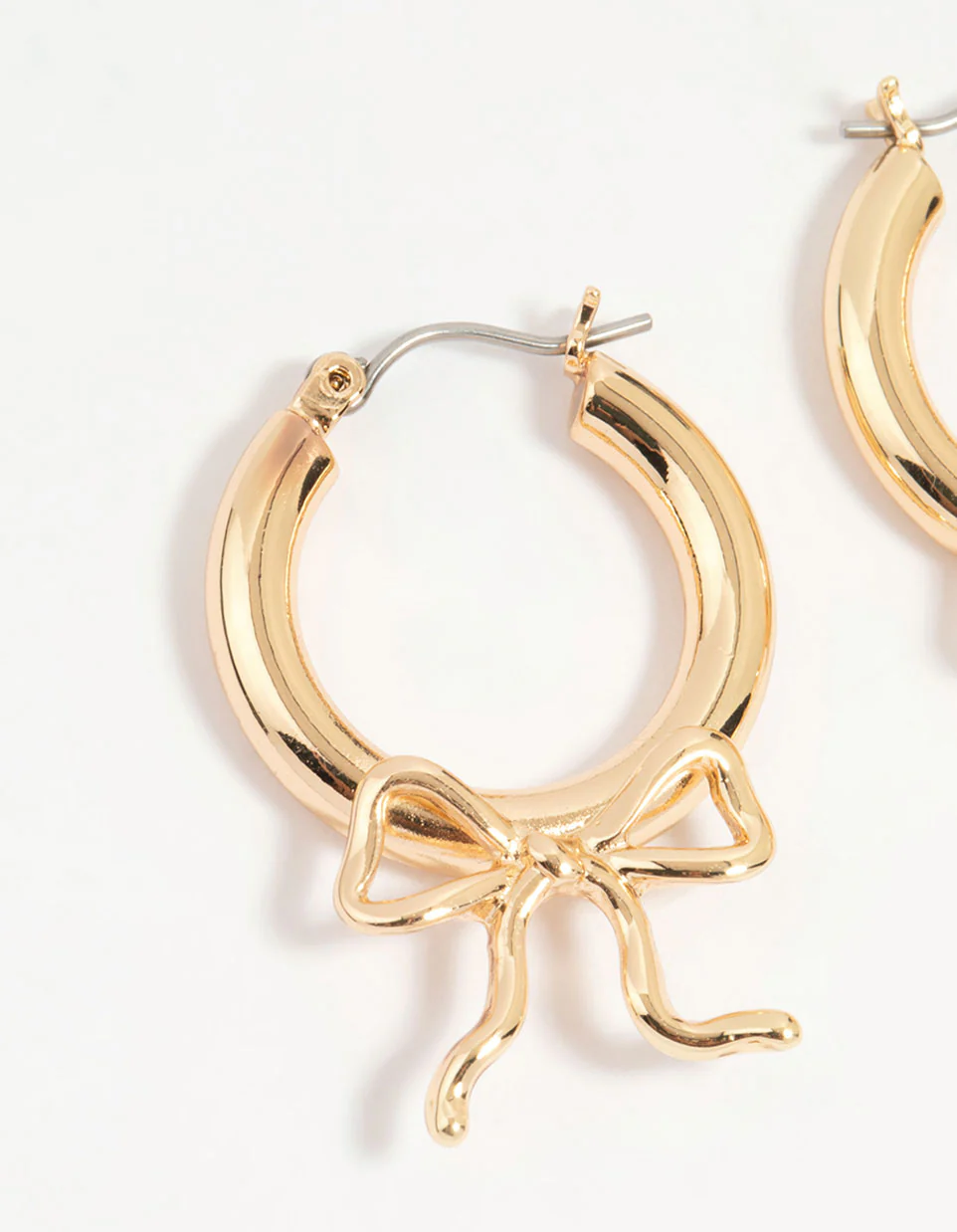 Gold Cutesy Bow Hoop Earrings - Image 2