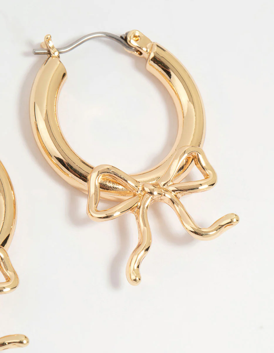 Gold Cutesy Bow Hoop Earrings - Image 3