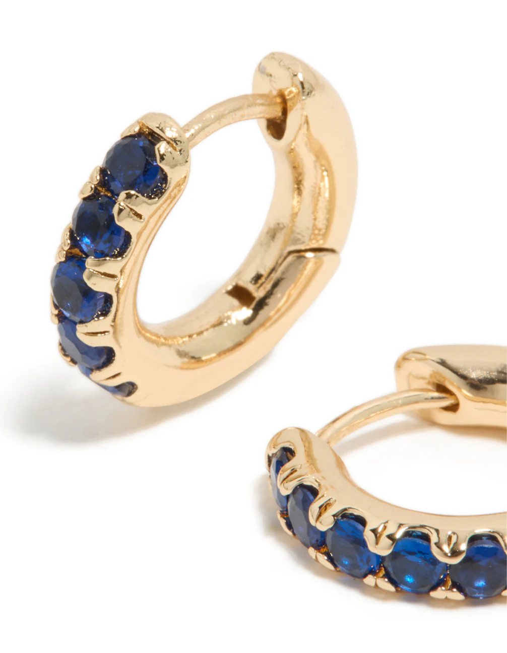 Gold Dark Blue Cubic Zirconia Small Clicker Earrings - Image 4
