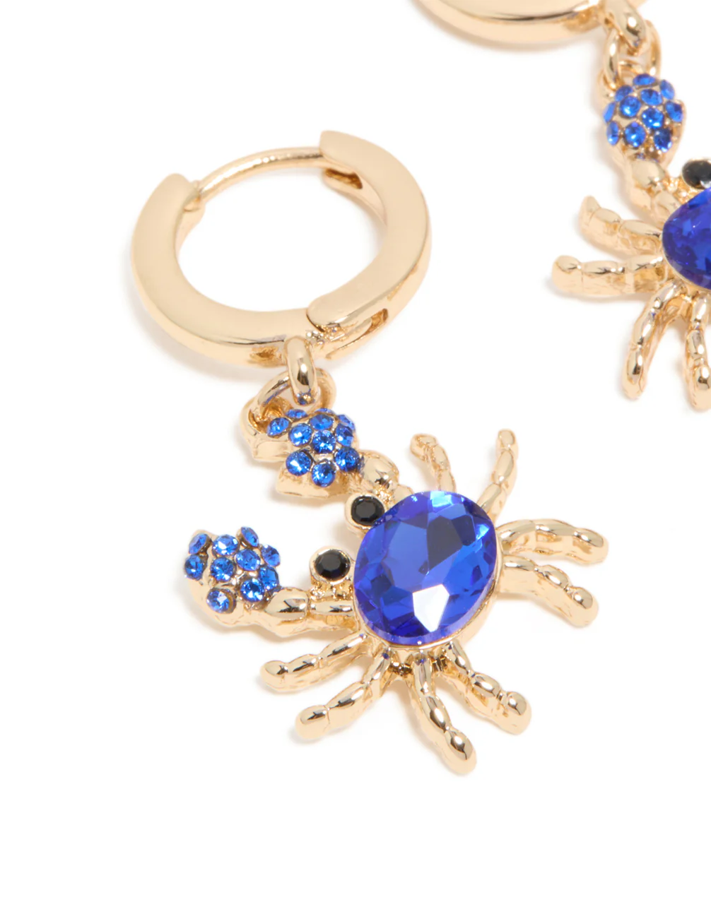 Gold Dark Blue Diamante Crab Huggie Earrings - Image 4