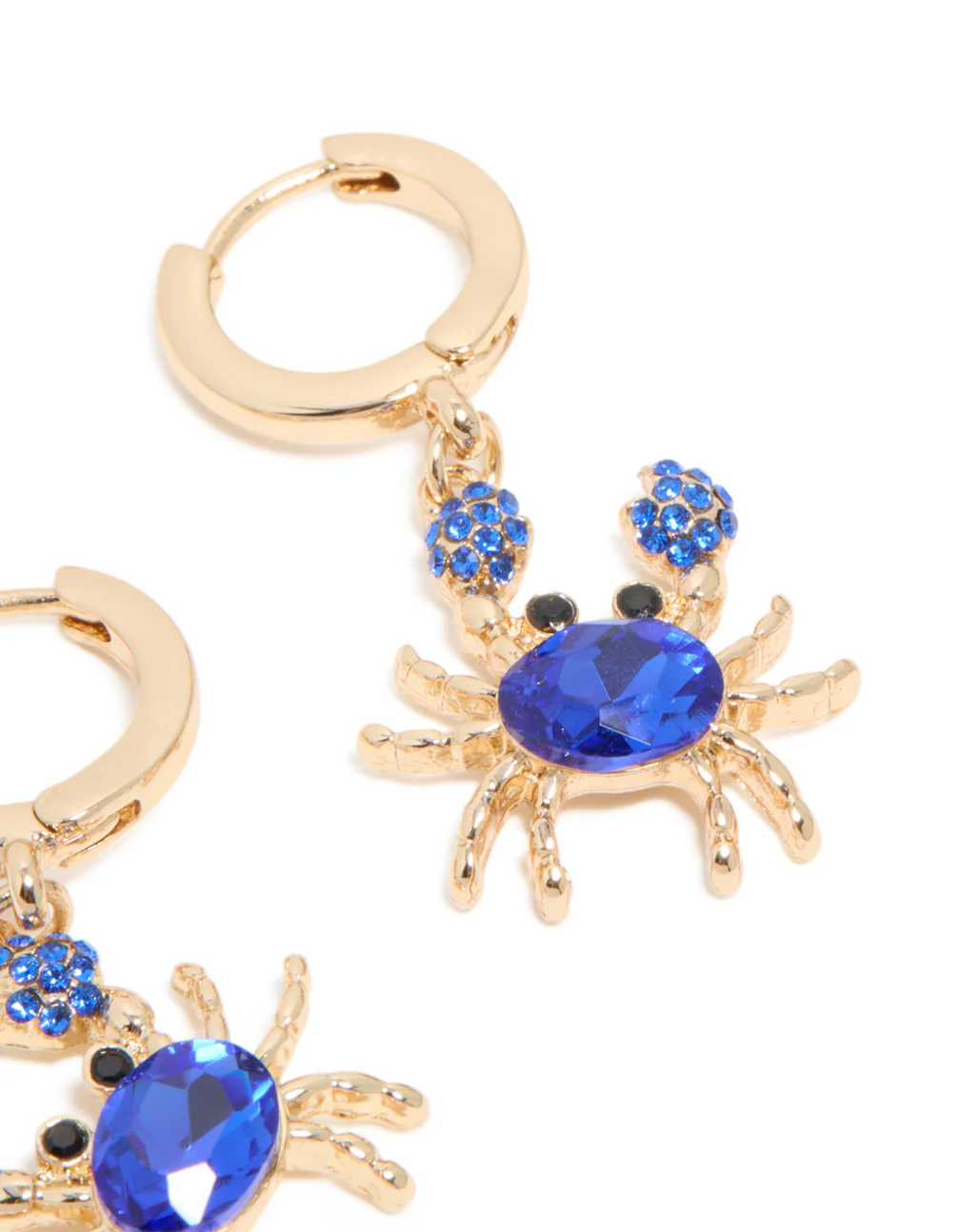 Gold Dark Blue Diamante Crab Huggie Earrings - Image 5