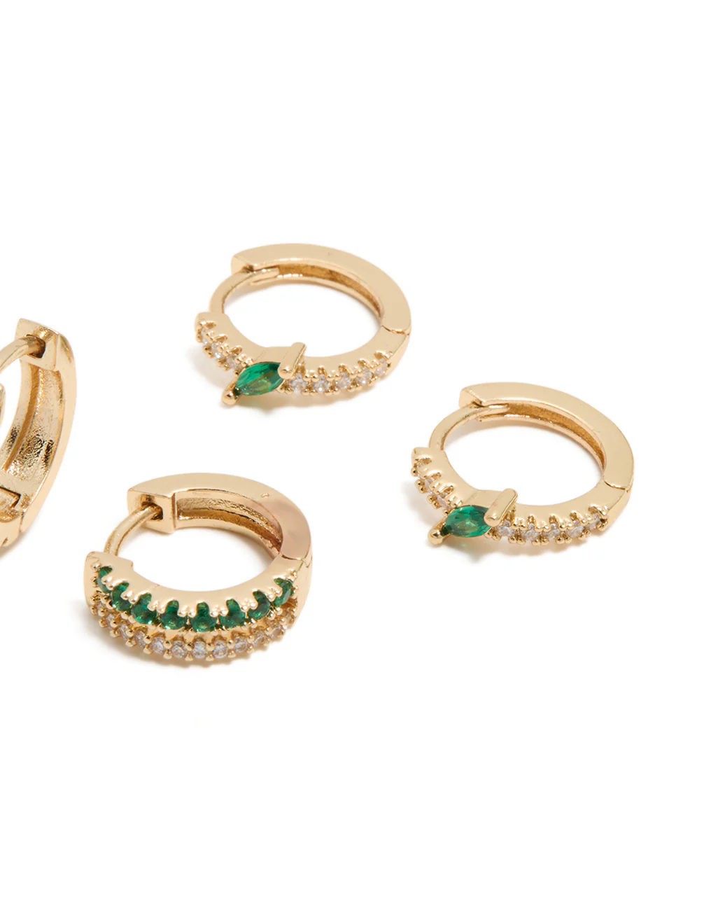 Gold Dark Green Cubic Zirconia Hoop & Stud Earrings 3-Pack - Image 5