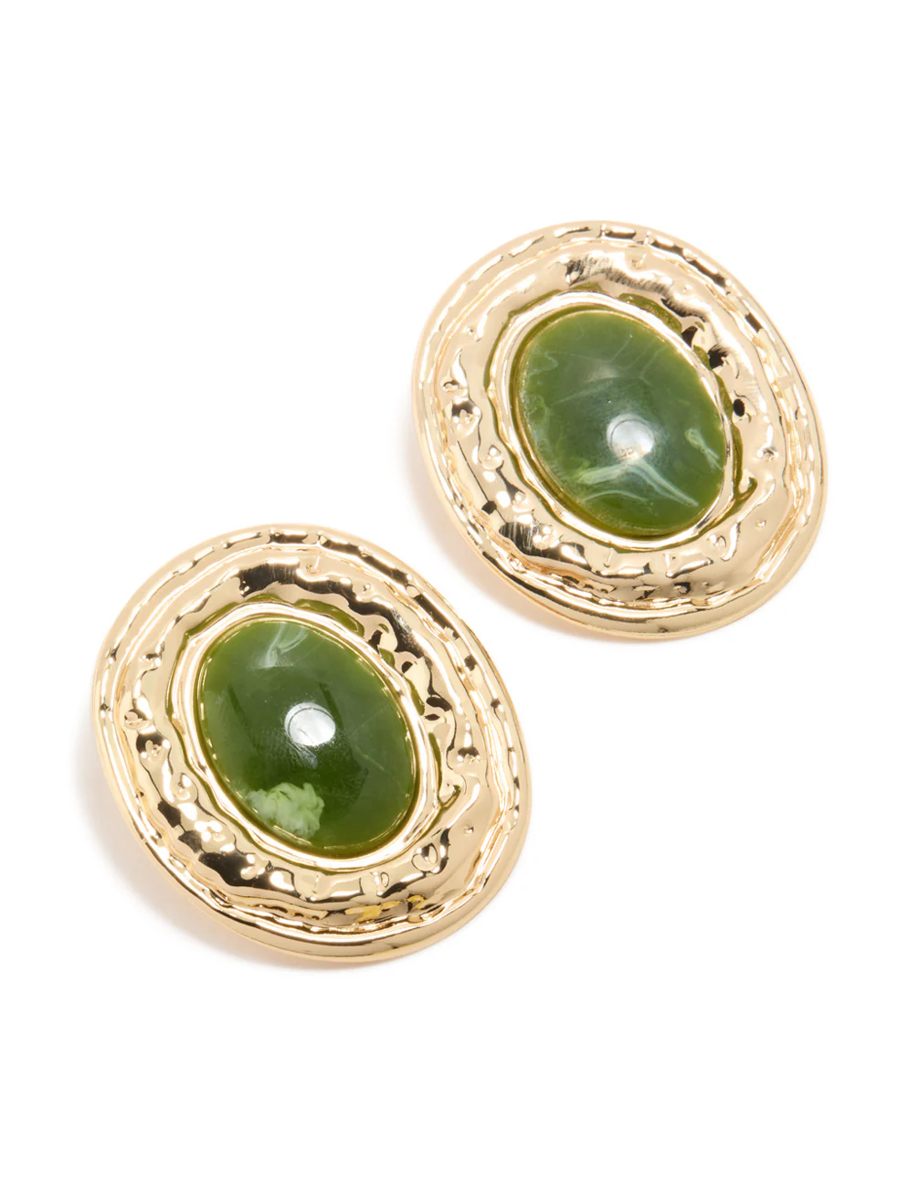 Gold Dark Green Enamel Statement Round Earrings - Image 2