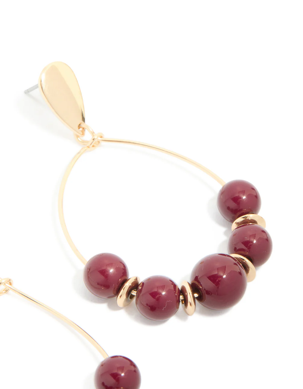 Gold Dark Red Beaded Drop Earrings - Image 5