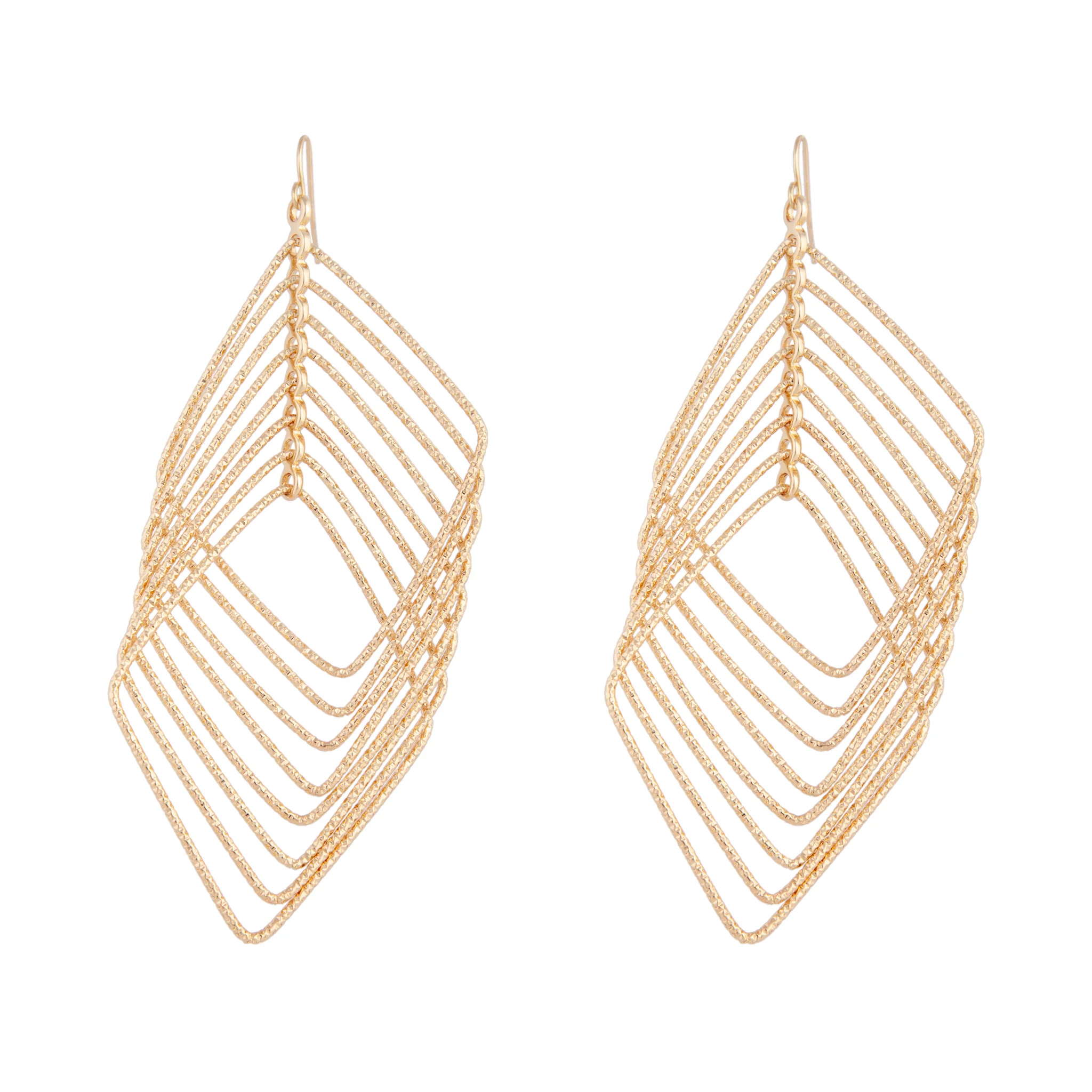 Gold Diamond Cut Drop Diamond Drop Earrings