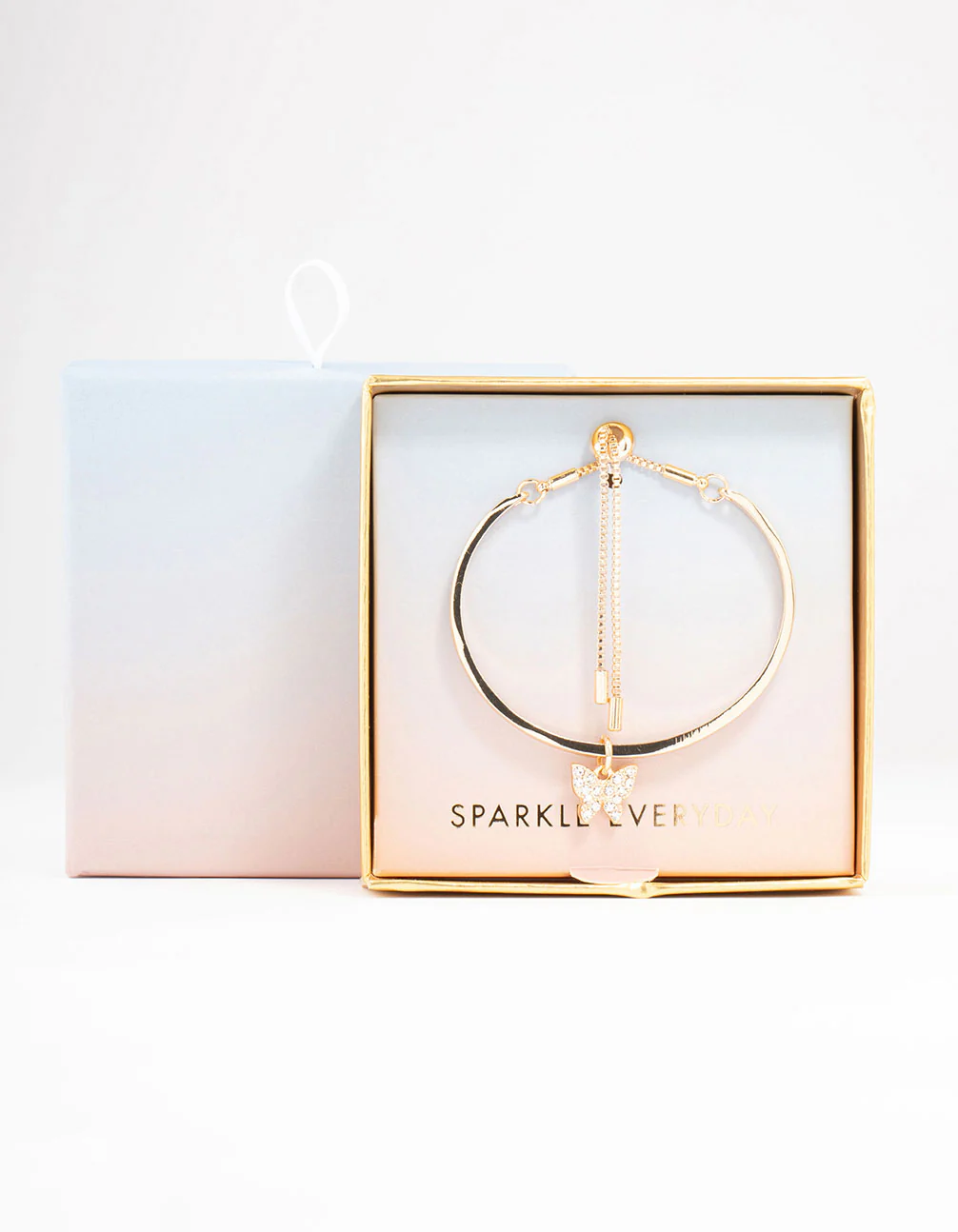 Gold Diamante Butterfly Bangle Toggle Bracelet - Image 3