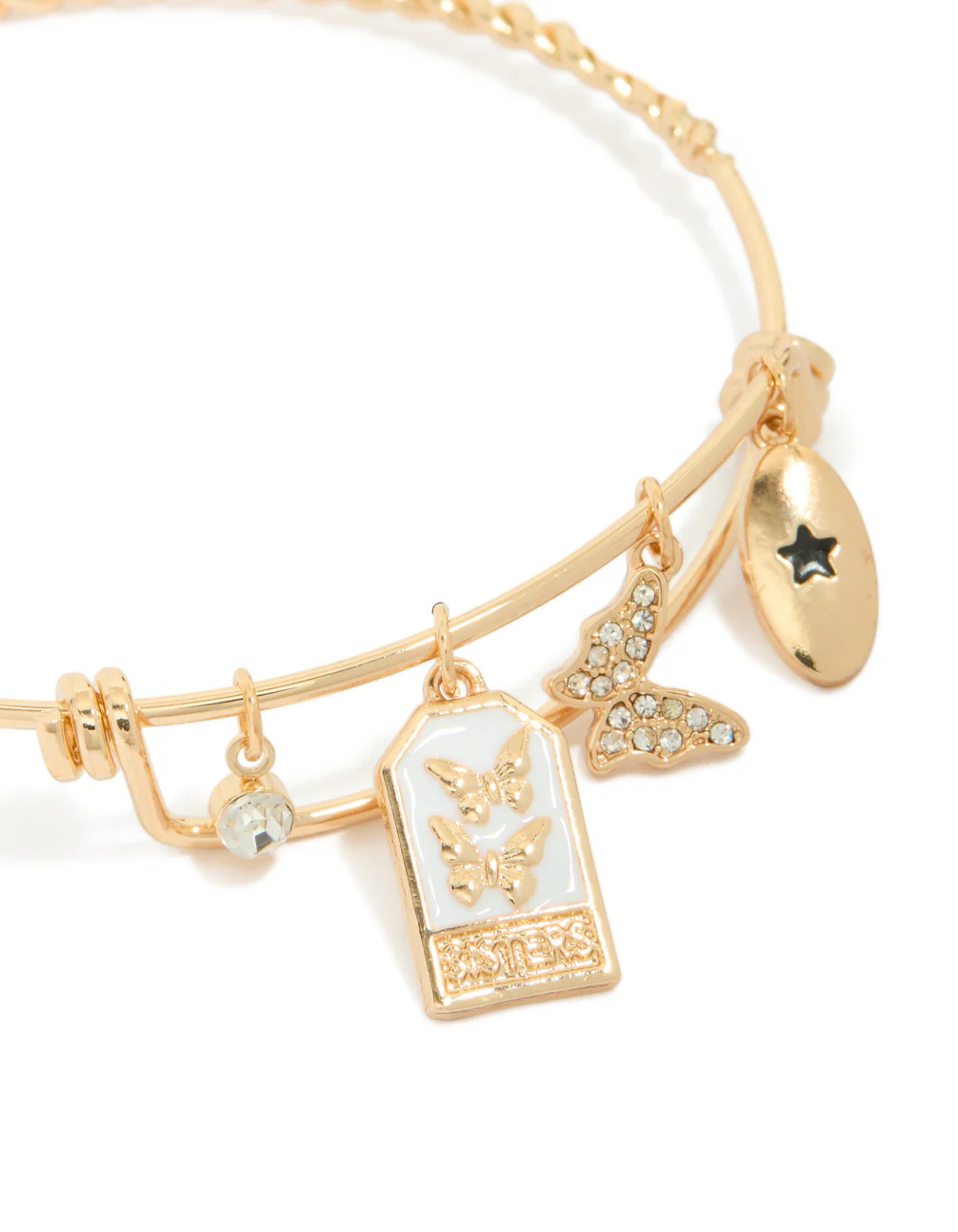 Gold Diamante Butterfly Charm Bangle - Image 2