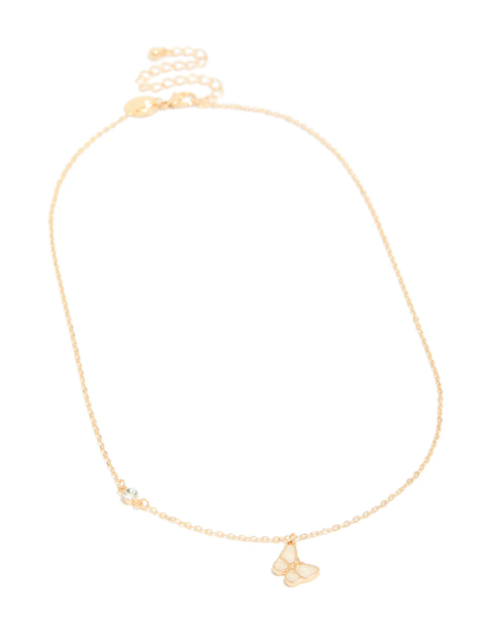 Gold Diamante & Butterfly Pendant Necklace - Image 2