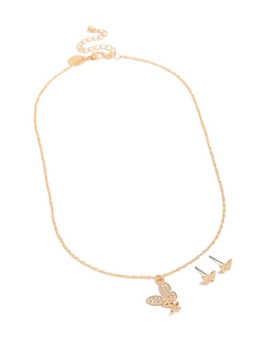 Gold Diamante Butterfly Pendant Necklace & Earrings Set - Image 2
