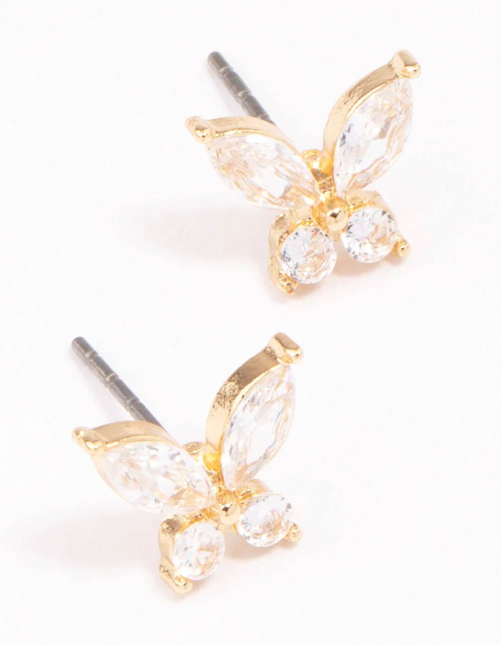 Gold Diamante Butterfly Stud Earrings