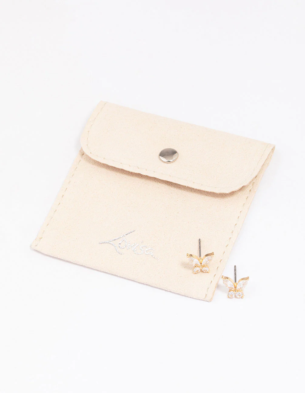 Gold Diamante Butterfly Stud Earrings - Image 2