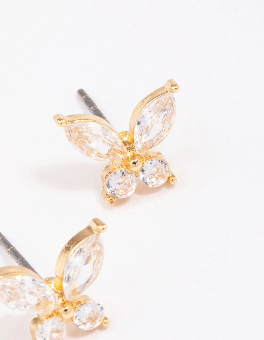 Gold Diamante Butterfly Stud Earrings - Image 4