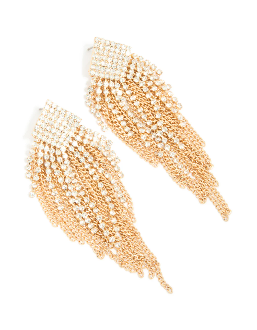 Gold Diamante Chain Fringe Earrings