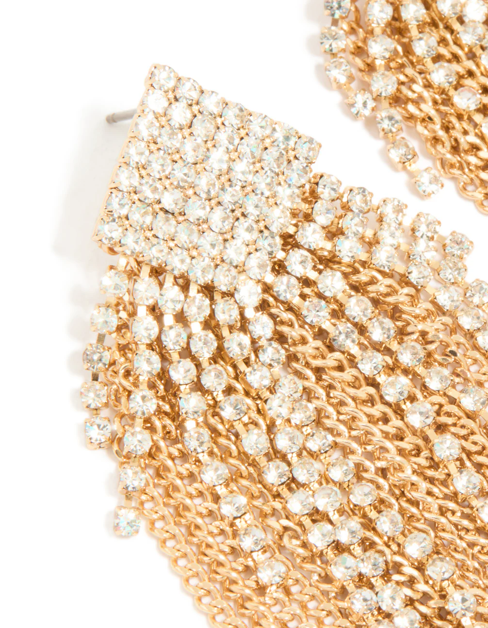 Gold Diamante Chain Fringe Earrings - Image 4