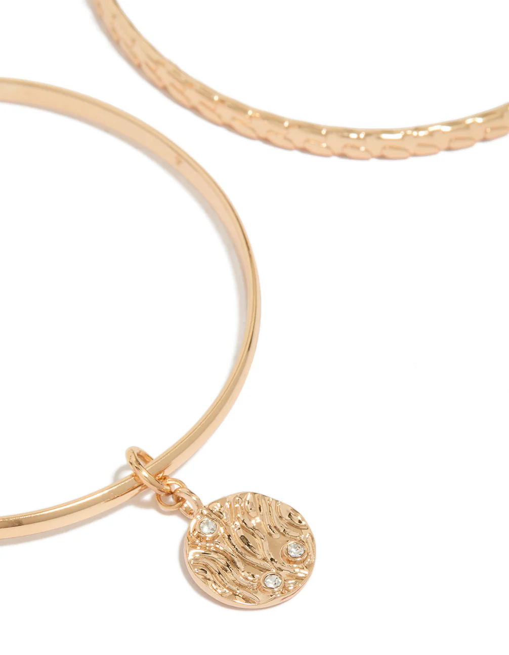 Gold Diamante Charm & Textured Bangles 2-Pack - Image 2