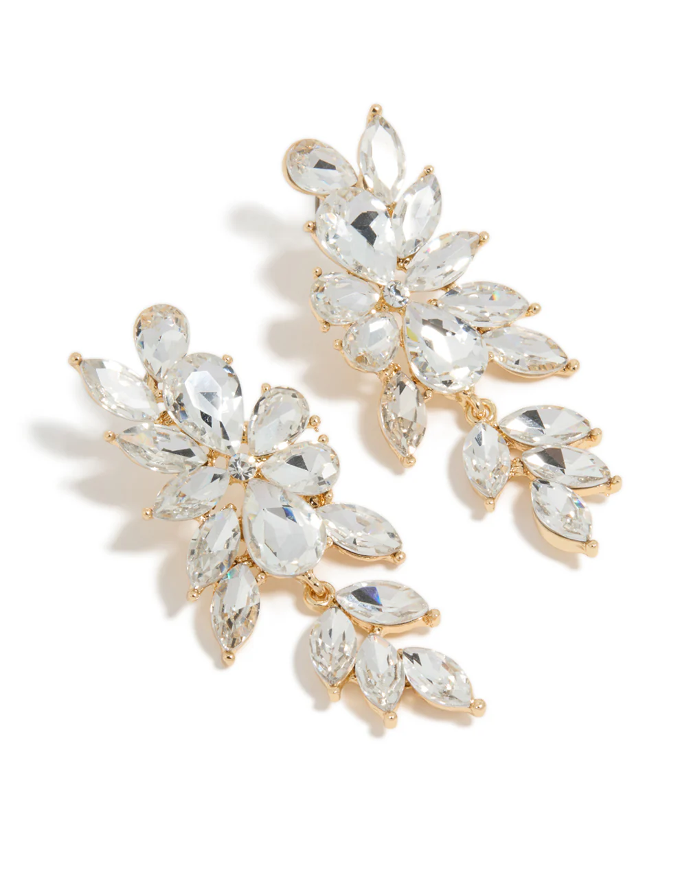 Gold Diamante Chunky Floral Drop Earrings - Image 2