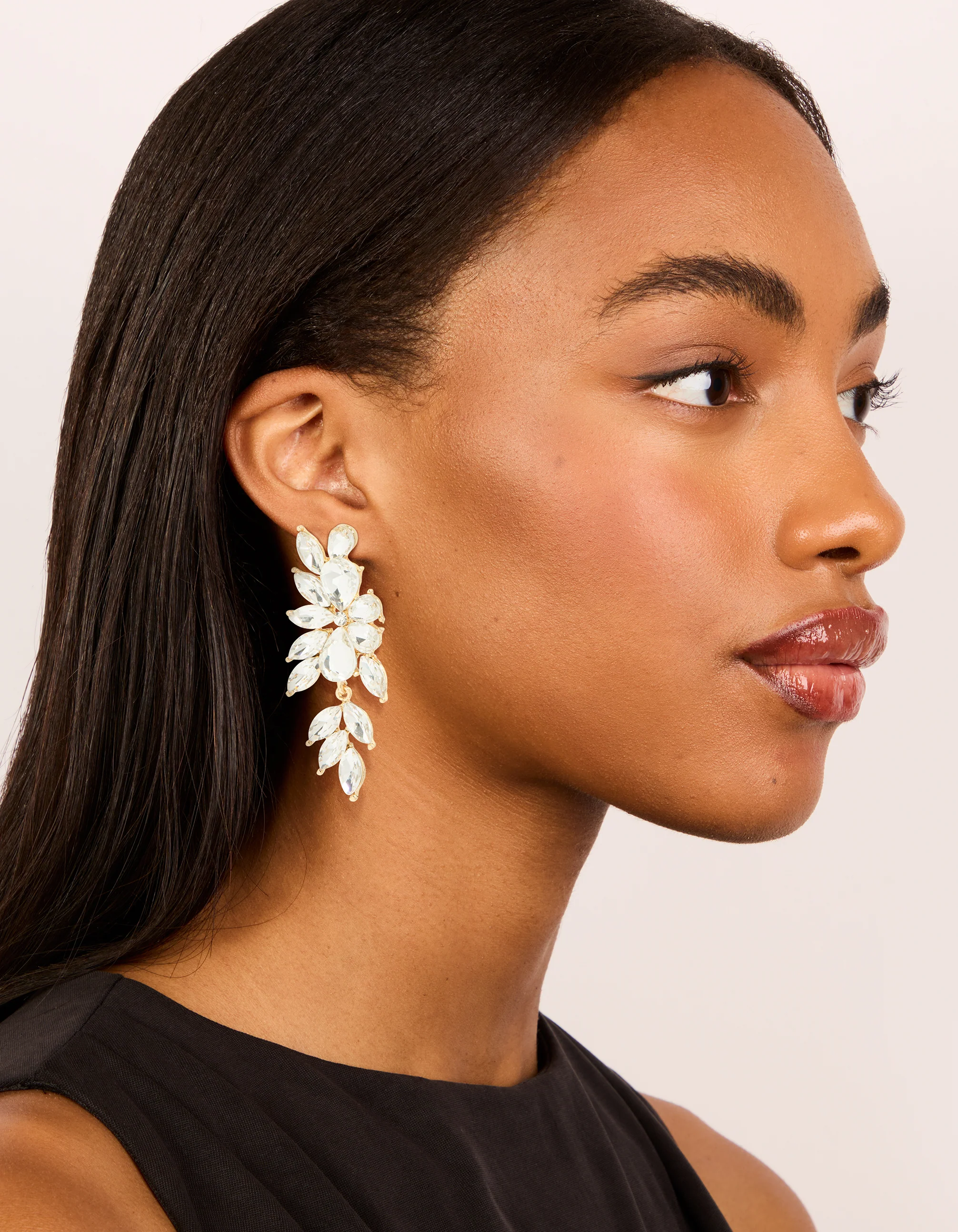 Gold Diamante Chunky Floral Drop Earrings - Image 3