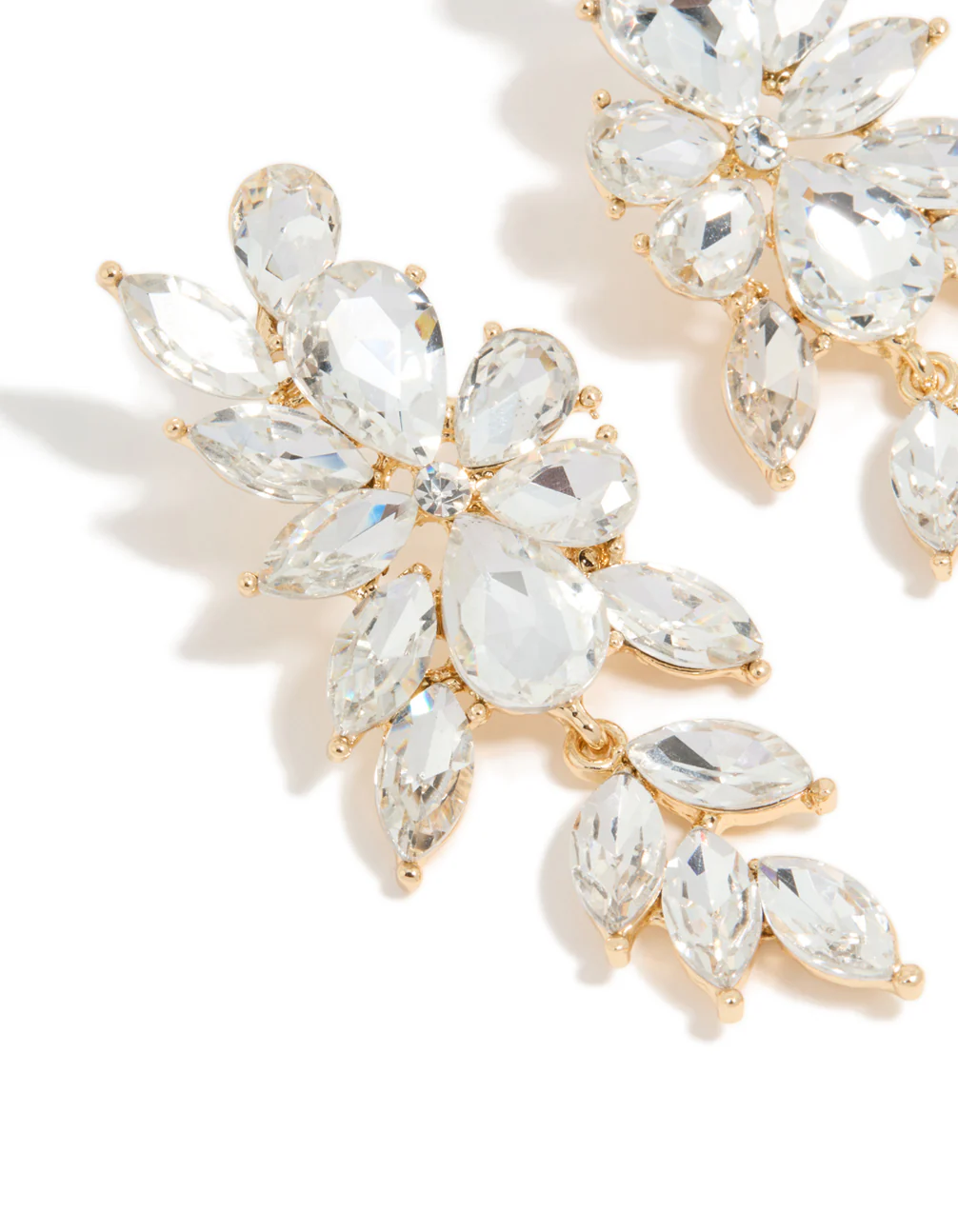 Gold Diamante Chunky Floral Drop Earrings - Image 4