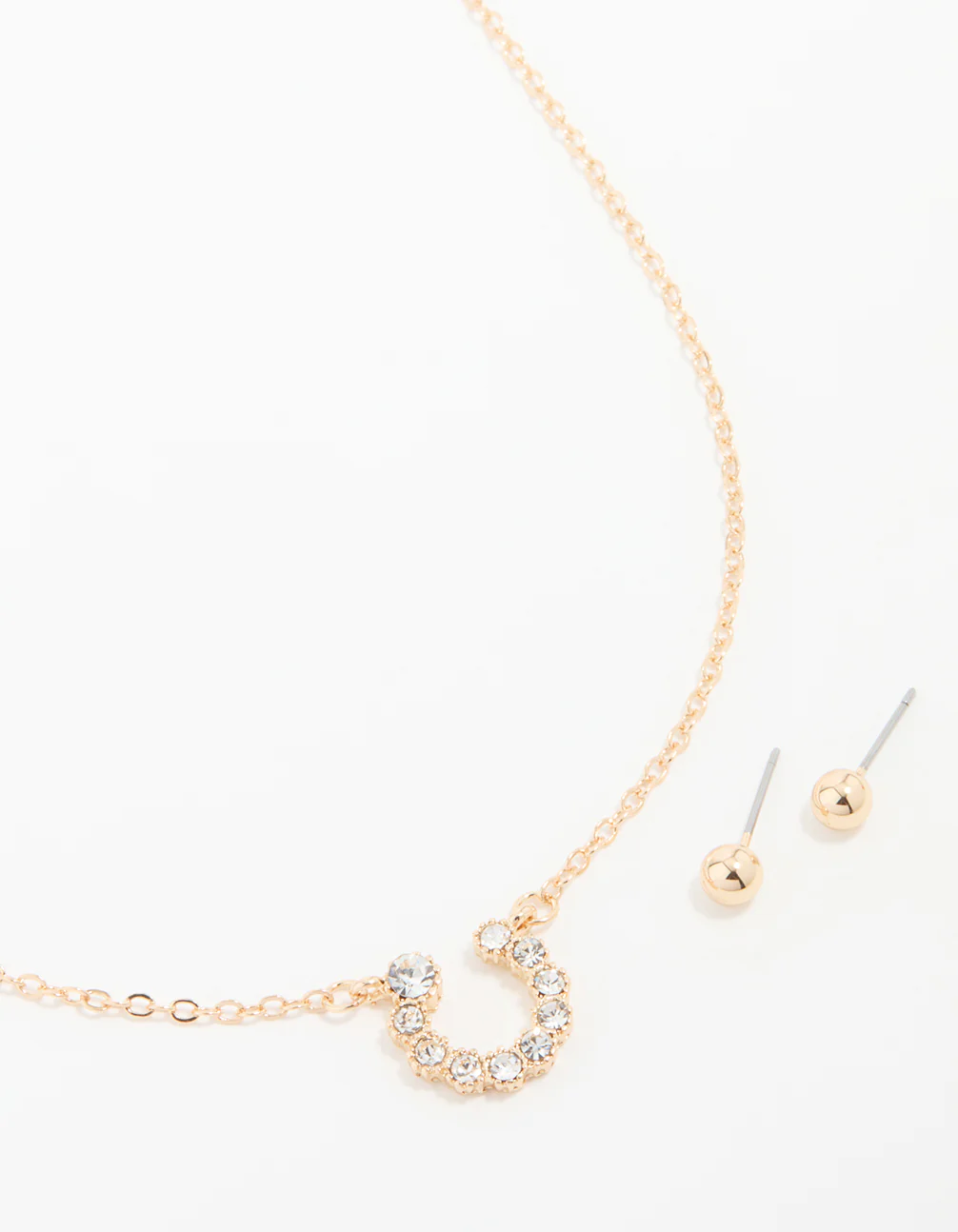 Gold Diamante Circle Necklace & Stud Earrings Set