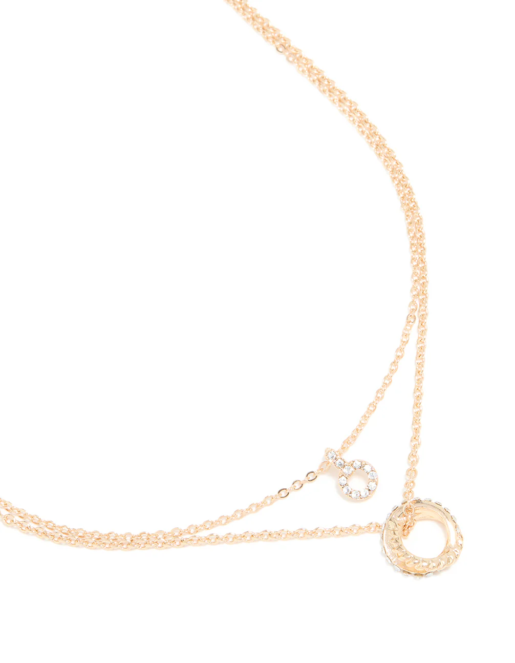 Gold Diamante Circle Pendant Layered Necklace
