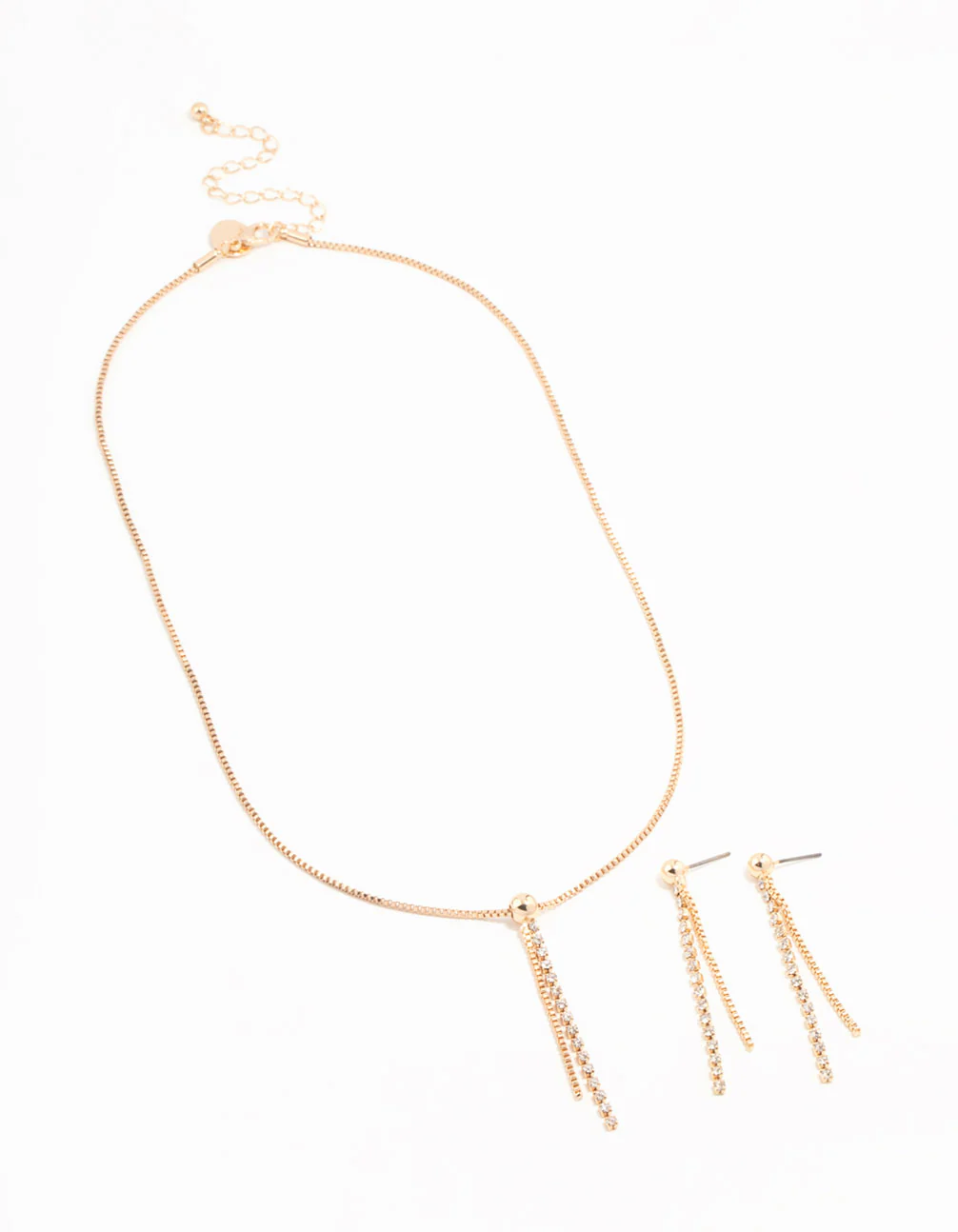 Gold Diamante Cupchain Necklace & Earrings Set - Image 2