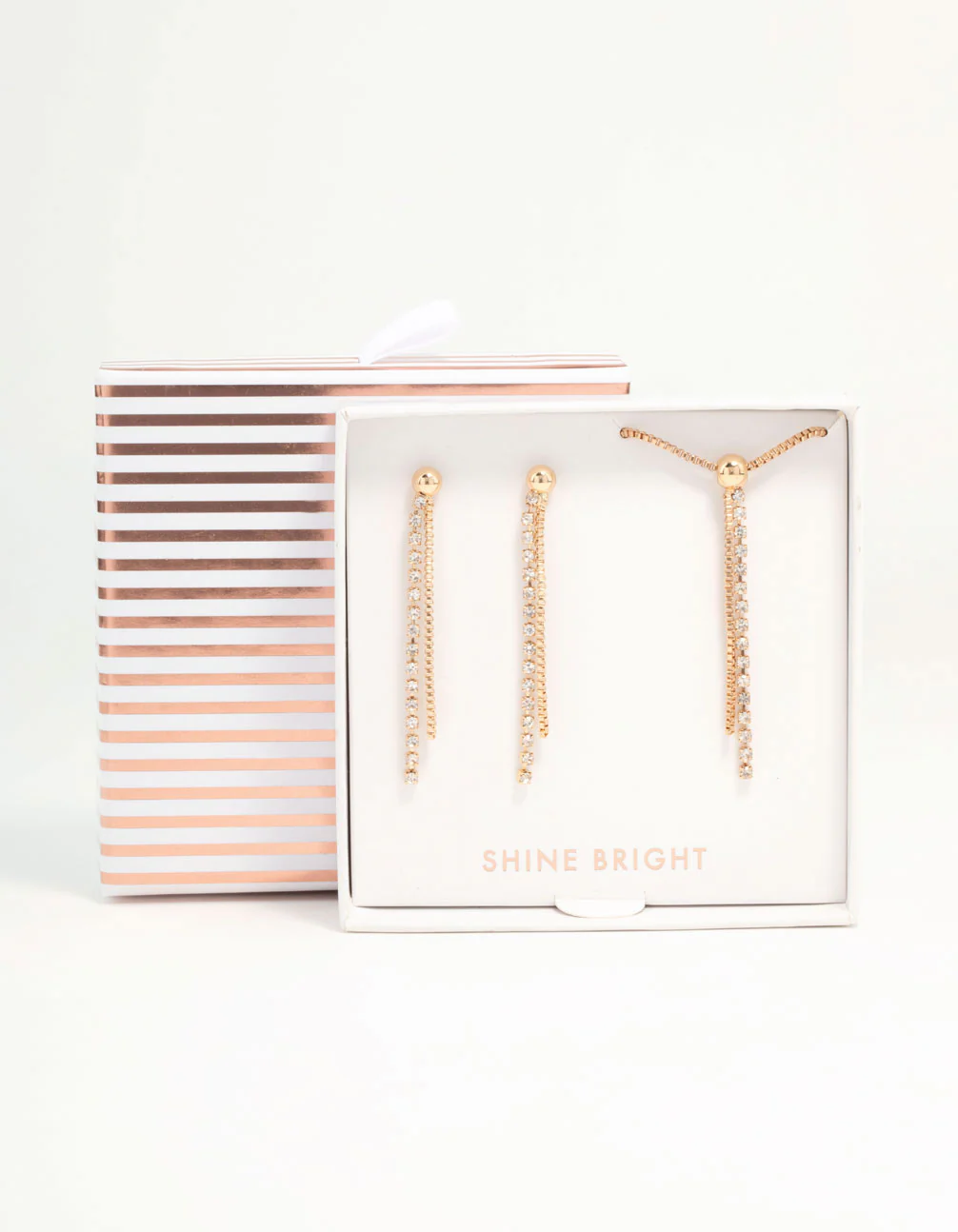 Gold Diamante Cupchain Necklace & Earrings Set - Image 3