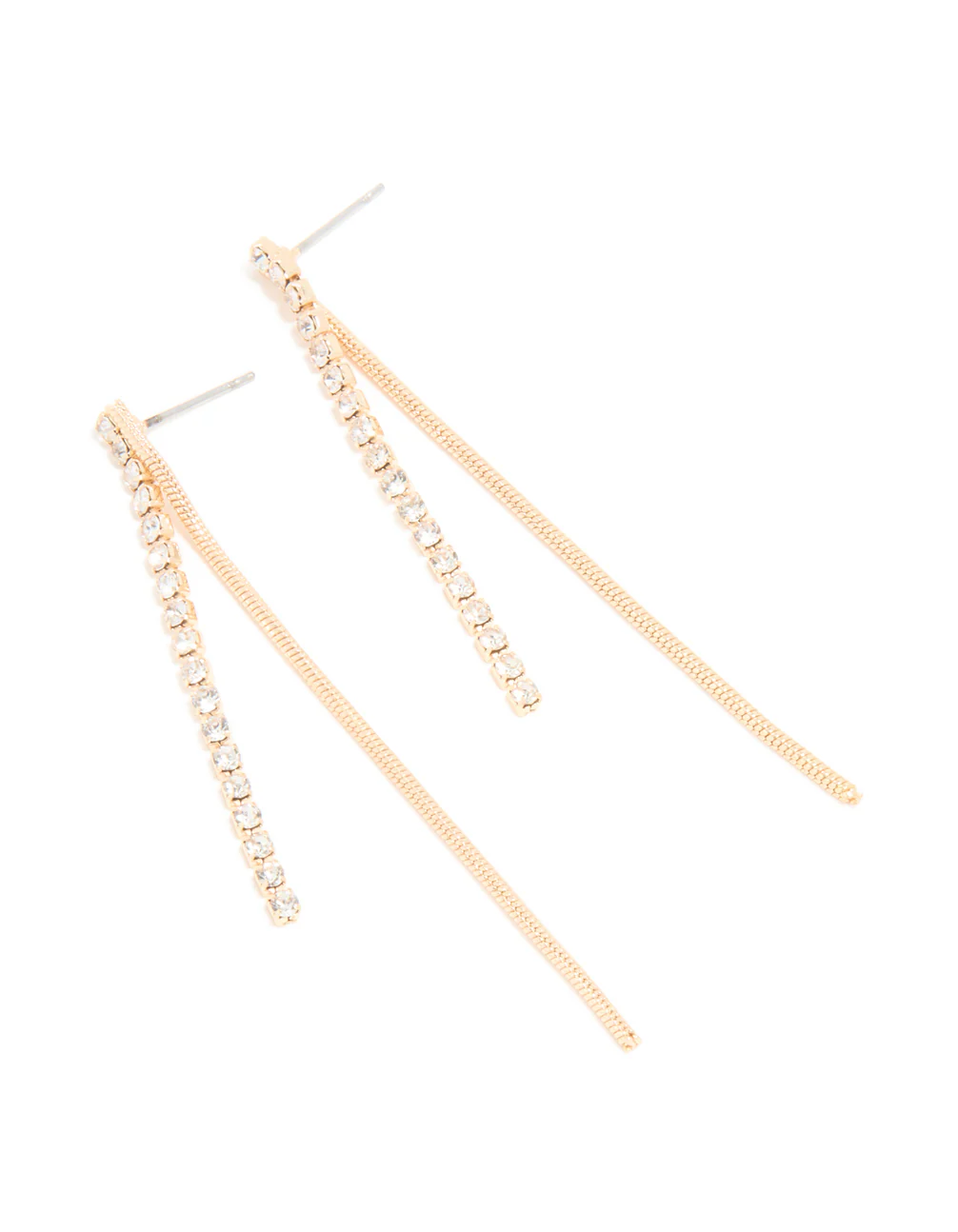 Gold Diamante Cup Chain & Snake Chain Drop Earrings