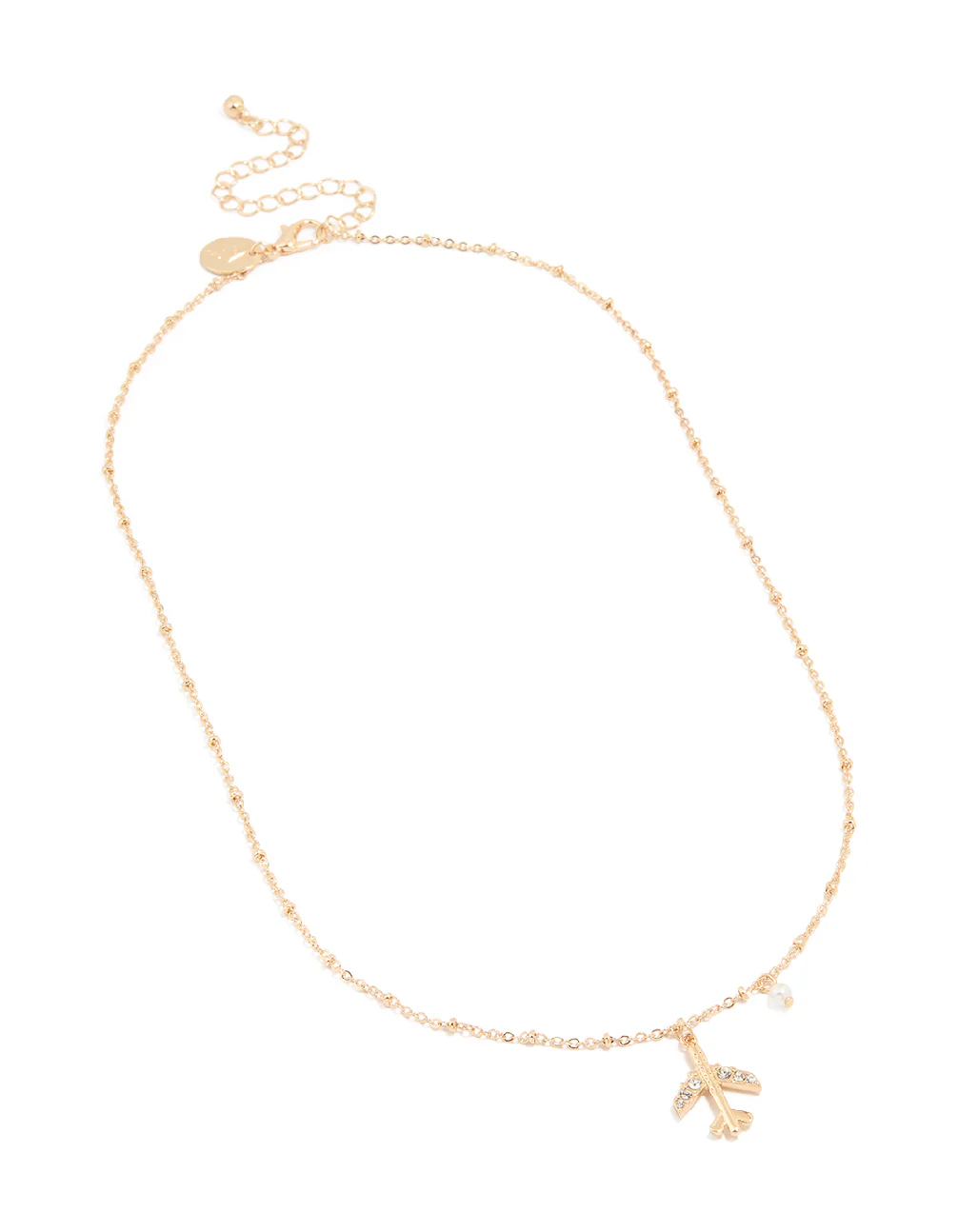 Gold Diamante Dainty Airplane Necklace - Image 2