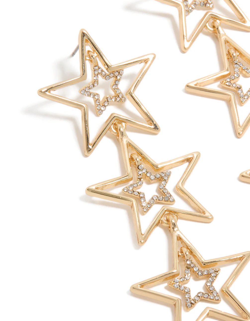 Gold Diamante Dazzling Star Trio Drop Earrings - Image 4