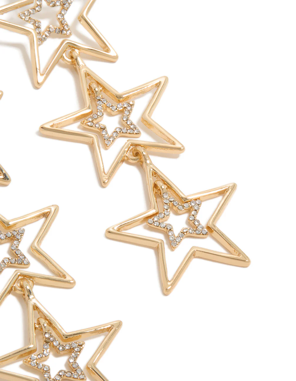 Gold Diamante Dazzling Star Trio Drop Earrings - Image 5