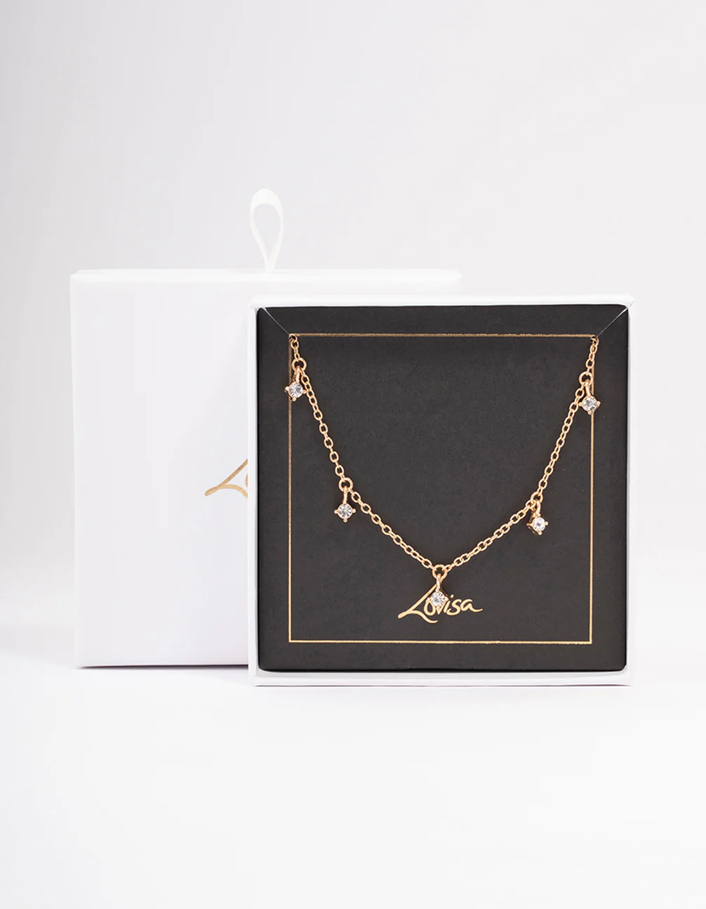 Gold Diamante Droplet Short Necklace - Image 2